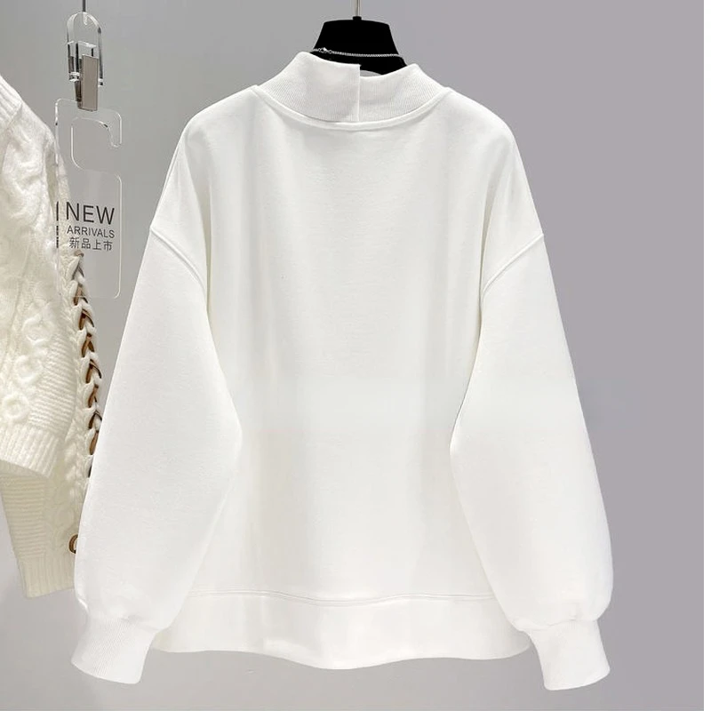 Autumn 2023 new irregular semi-high collar long sleeve hoodie for women Korean design loose simple coat top