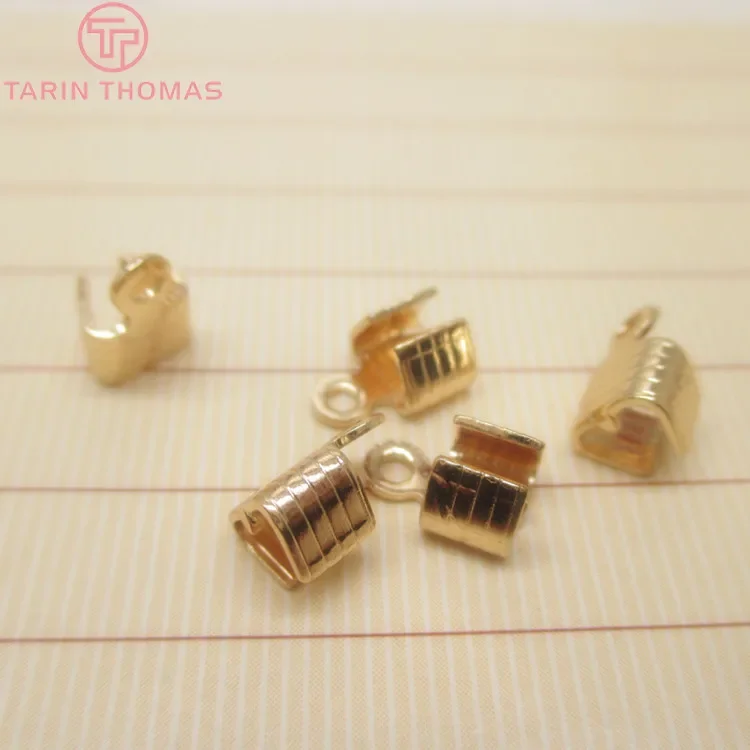 (3265) 20PCS 8x5MM 24K Gold Color Plated Brass End Clasps End Crimps High Quality Diy Jewelry Accessories Wholesales