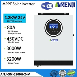 3KW 24V Hybrid Solar Inverter 3000W 220V Pure Sine Wave Off Grid Inversor Photovoltaic Inverter Built-in 80A MPPT Solar Charger