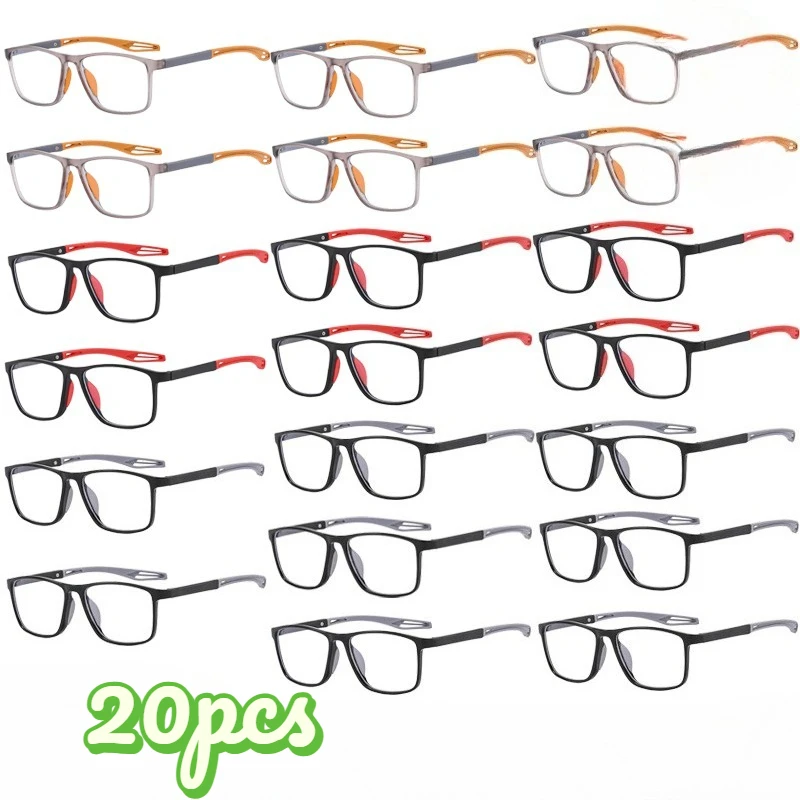 20‑Pack Slim Reading Eyeglasses, Thin Orange‑Red‑Gray Frames, Non‑Slip Comfortable Long‑Time Wearing, +1.0‑+4.0 Diopters
