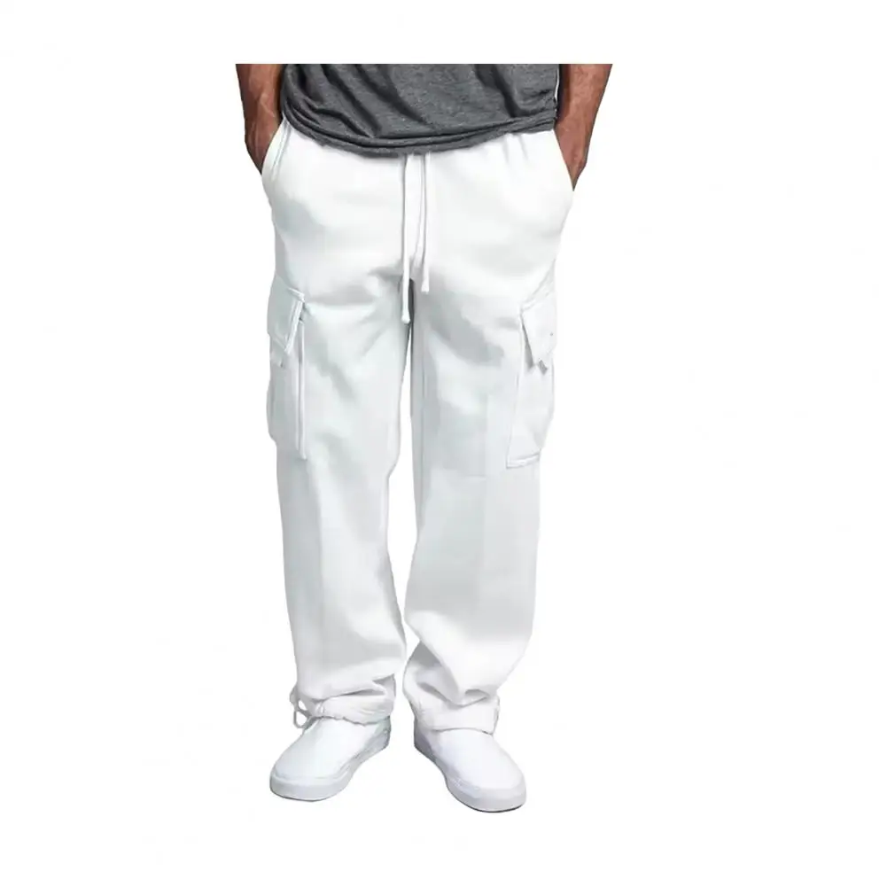 Men Sweatpants Ergonomic Design Trousers Men's Wide Leg Cargo Pants with Multiple Pockets Drawstring Waist for Sports Activities