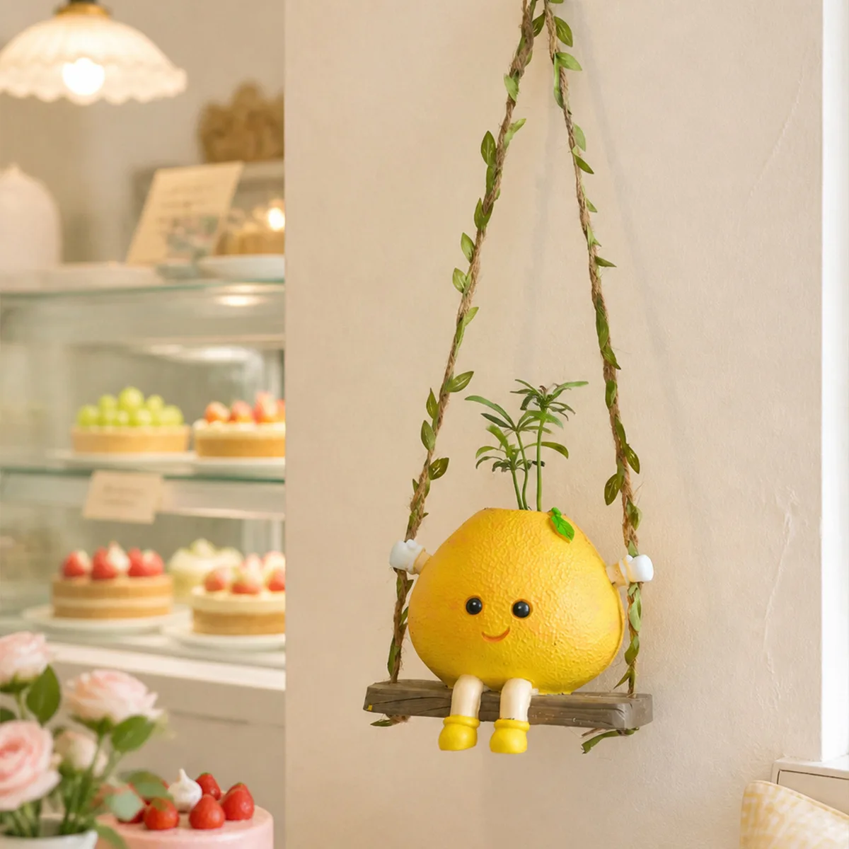 Creative Pomelo Shaped Wall Hanging Decorative Ornament Living Room and Bedroom Wall Art Instagram Style Adorable Plant Pendant
