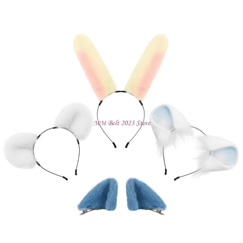 49ME Adorkable Rabbits Makeup Headpiece for Proms Birthday Hairbands Fun Headwear Furry Hair Headwear for Children view 3