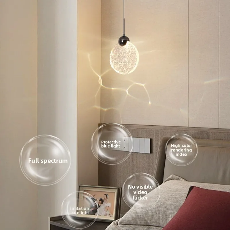 Italian Minimalist Ice Crystal Glass Pendant Lights Bedroom Beside Led IlluminationKitchen Island Single Head Hanging Lamps CE