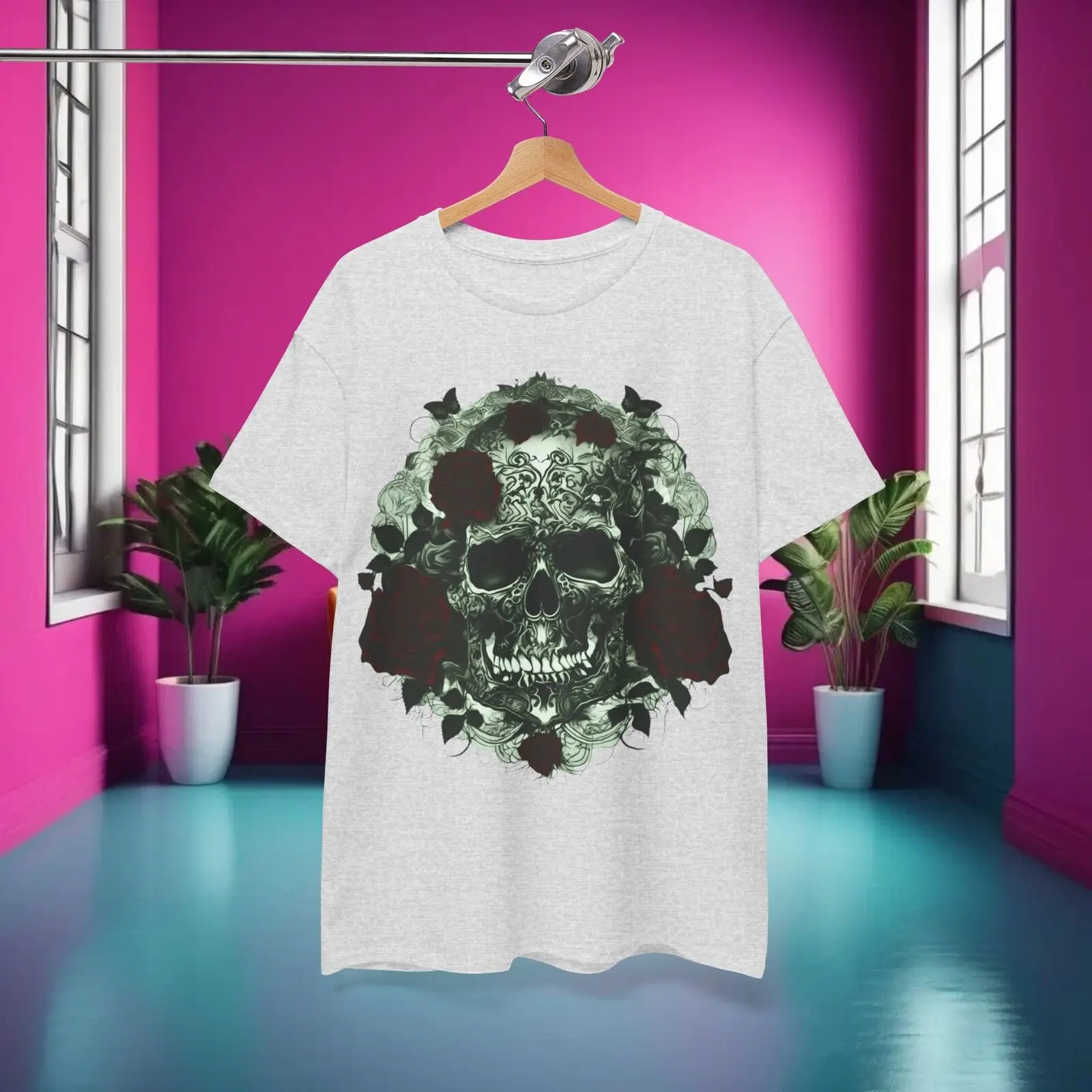 

Skulls and Roses Cotton T Shirt