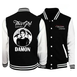 New Hot the Vampire Diary Printing Baseball Uniform Jacket Men Women Y2k Hip Hop Clothing Fleece Warm Sportswear Oversized Coat