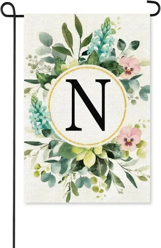Letter N Garden Flag, Vertical Double Sided Burlap Welcome Yard Flag, 12 x 18 XXQ