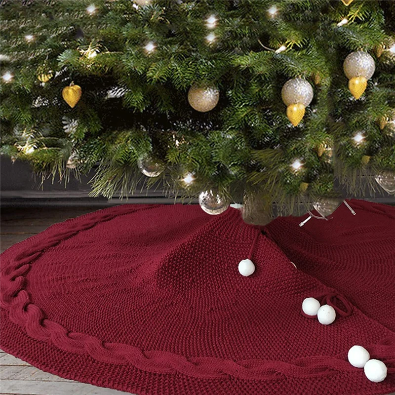 A76X-Large 48 Inch Christmas Tree Skirt Round Base For 6-8FT Xmas Tree Decoration Xmas Tree Skirts Xmas Decor Red
