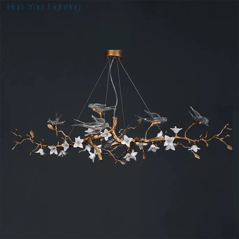 Luxury Bird & Branch Crystal Chandelier - Vintage Glass LED Ceiling Light for Dining Room, Bedroom, Hotel & Living Room