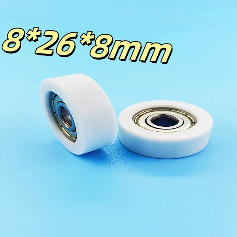 New 1pcs 8*26*8mm Rubber Covered Small Wheels, 608ZZ Bearings, Flat Rollers, POM Rubber Covered Plastic Pulley Bearings