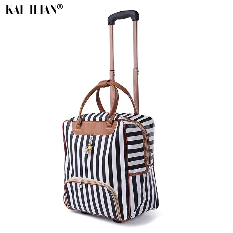 weekend Bag Women Trolley Luggage Rolling Suitcase Brand Casual Stripes Rolling Case Travel Bag on Wheels carry ons Suitcase