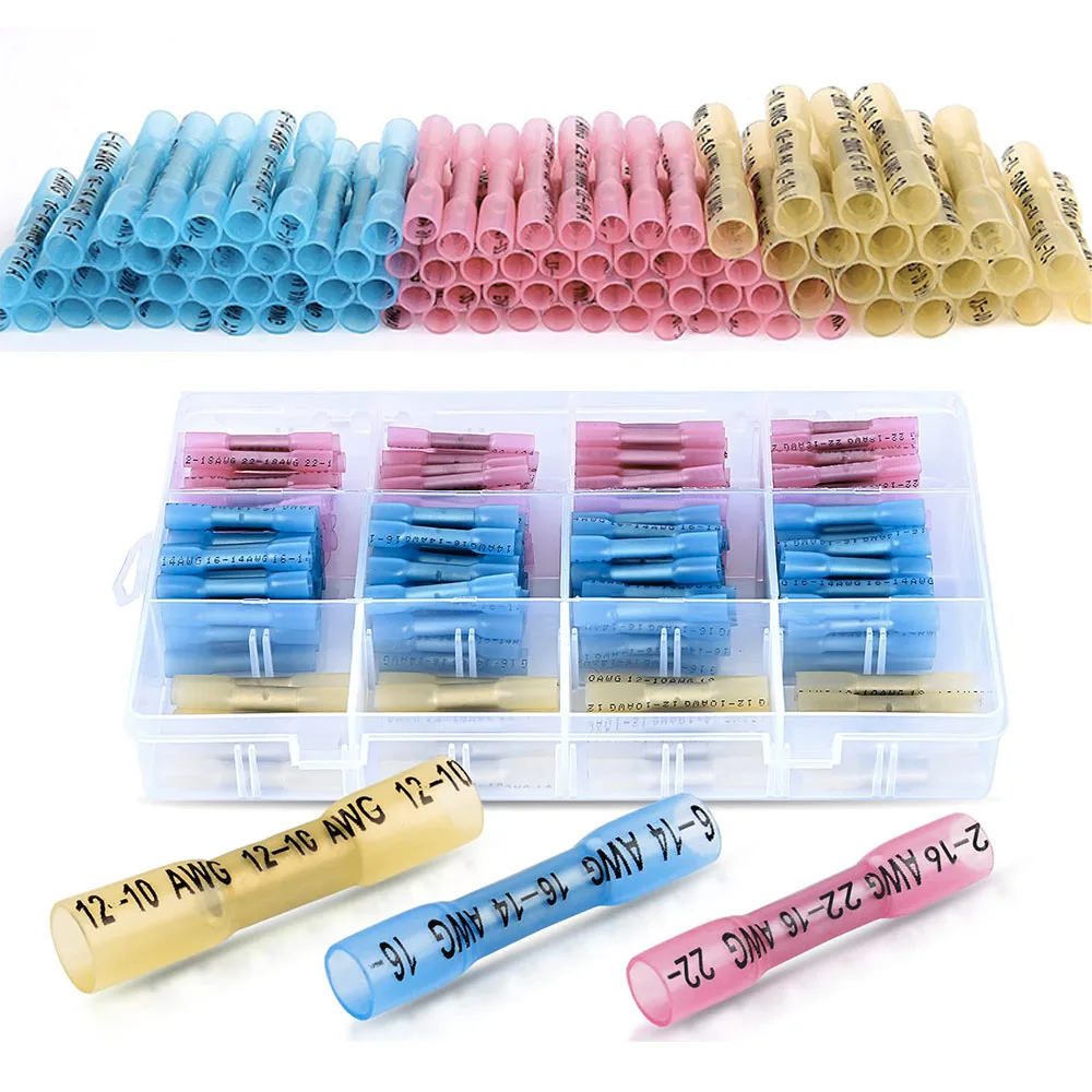 200PCS Heat Shrink Butt Connectors Waterproof Wire Connectors Automotive Grade Electrical Terminals Crimp Butt Splice Terminal