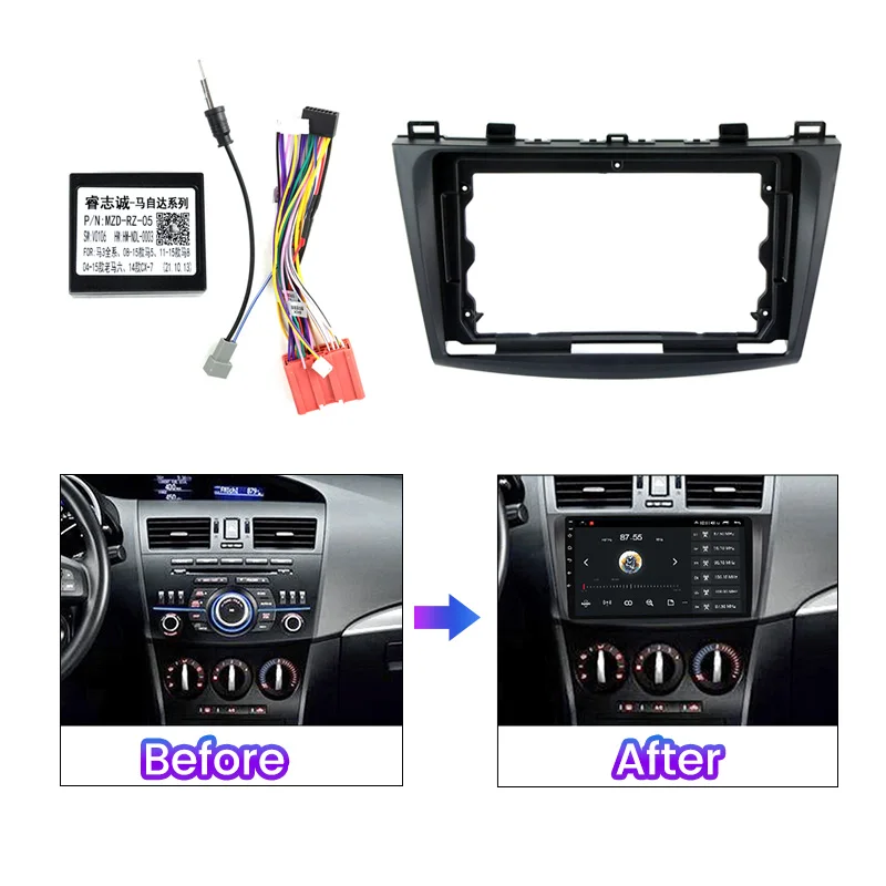 Car Radio Main Frame Bezel Kit For Mazda 3 2010 2011 2012 9inch Dashboard Single Frame Cable Canbus Panel Radio Bezel Complete
