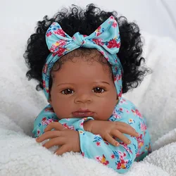 MRB 50CM afroamericano Reborn Baby Doll Lanny Dark Skin Girl bambola coccolosa bella ragazza nera arte da collezione bambola di natale