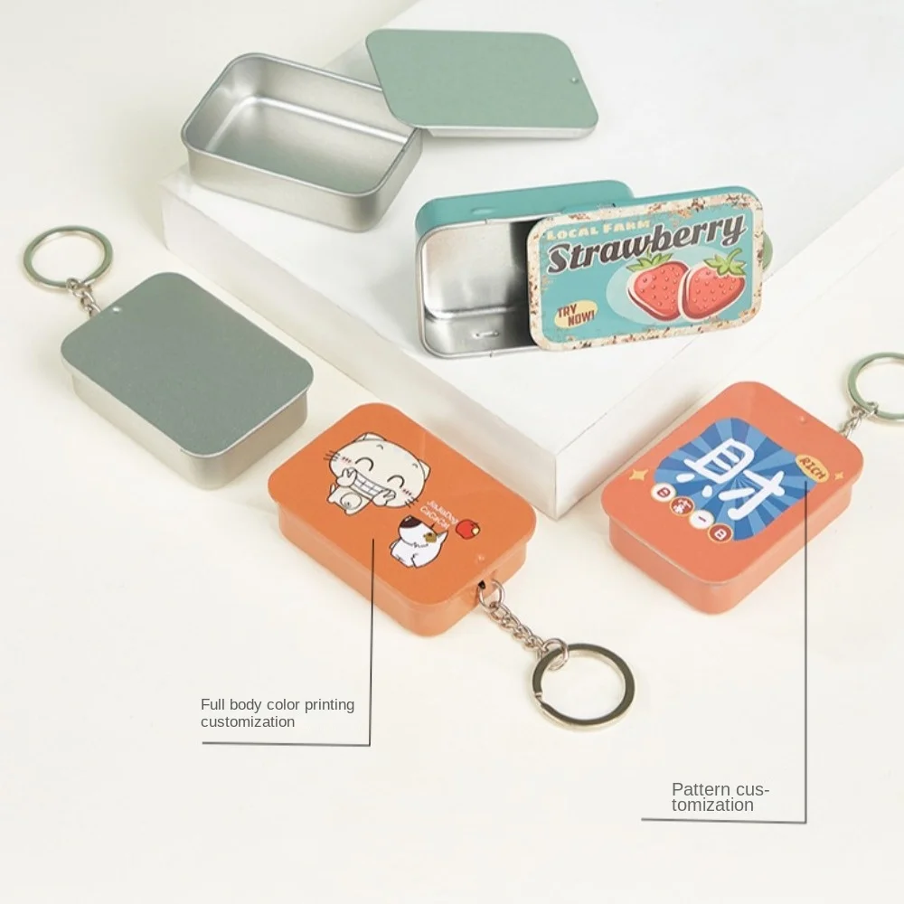 حاويات من الصفيح العلوية لمرطب الشفاه والعطور الصلبة وصناديق معدنية مستطيلة فارغة مع أغطية منزلقة مع حلقة مفاتيح