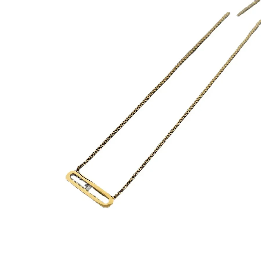 Titanium Steel Not Fade Necklace Female Rectangular Banboo pendant Zircon Clavicle Chain Plated Gold color Simple Jewelry