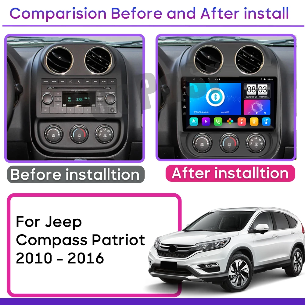 Android 14 Car Radio For Jeep Compass Patriot 2010 - 2016 Car Radio Player No 2din Carplay Android Auto GPS Navigation 5G Wifi