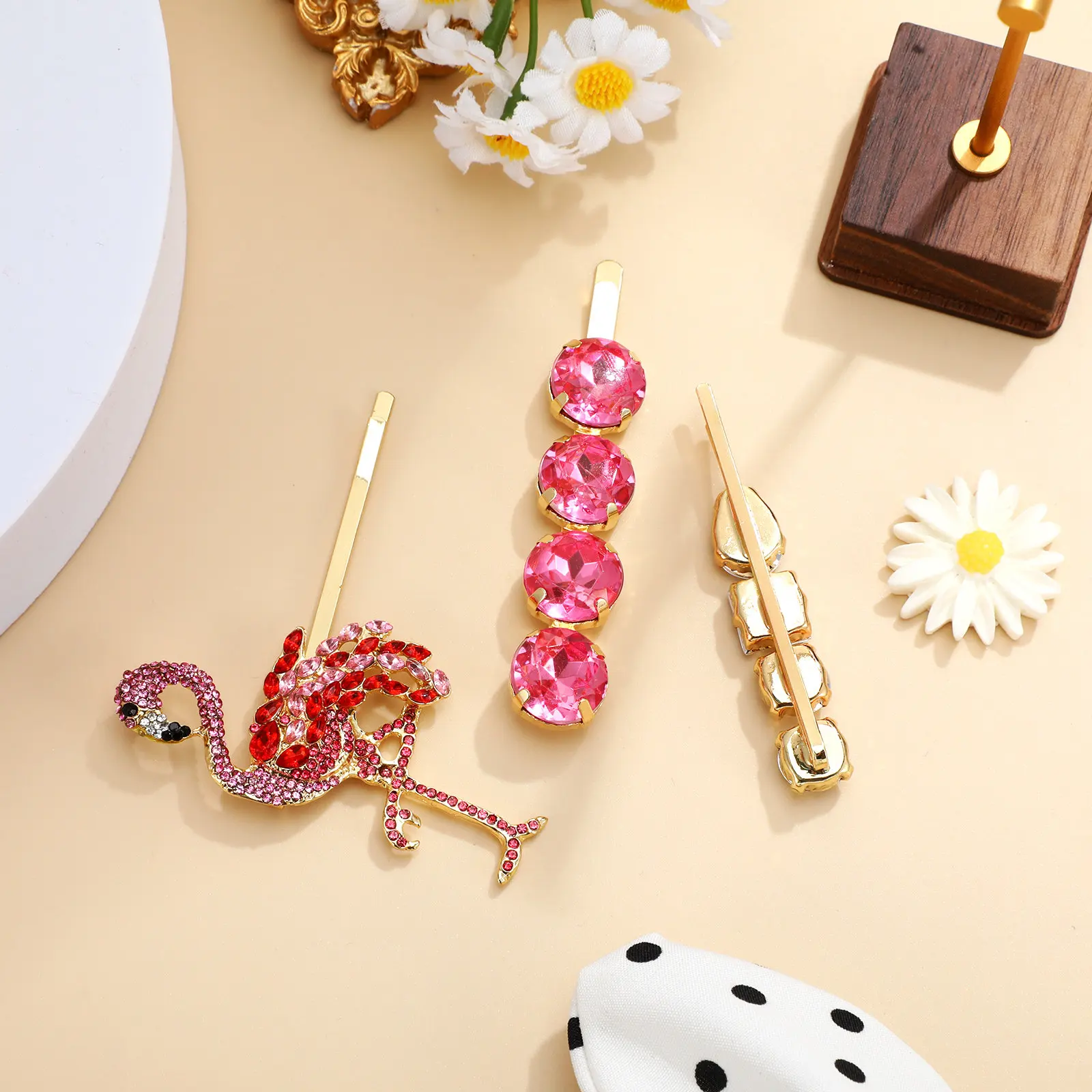 3 Piezas de Horquillas para el Cabello con Pedrería de Flamenco, Elegantes Pasadores Acrílicos, Accesorios para el Cabello de Mujer, Regalo para Fiestas