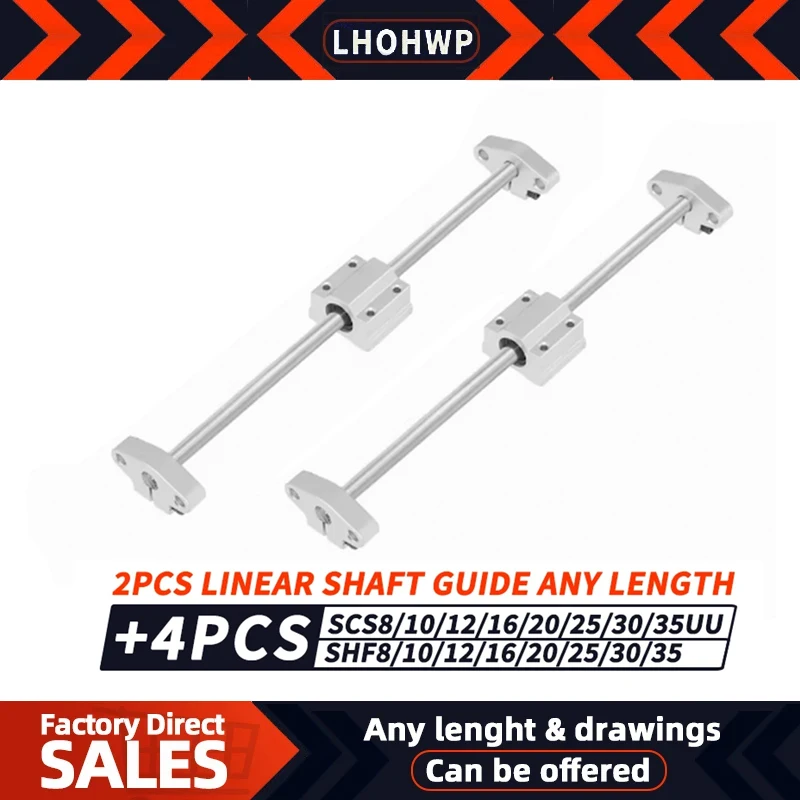 

2pcs Round Linear Rail-16/20/25/30mm，4pcs SCSUU Linear Bearing Housing ，4pcs SHF Linear Rail Clamp