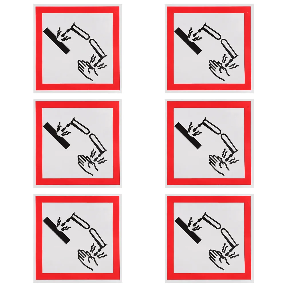 

6pcs Corrosive Labels PVC Warning Signs Stickers Acid Base Chemicals Safety Label Sticker Laboratories
