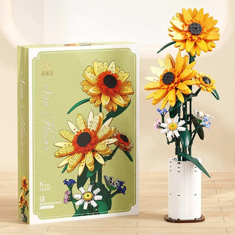 Sonnenblume Topf Haus Dekoration Moc Ziegel Spielzeug Blumen Pflanzen Bausteine Modell DIY kreative Geschenke für Kinder Mädchen Jungen