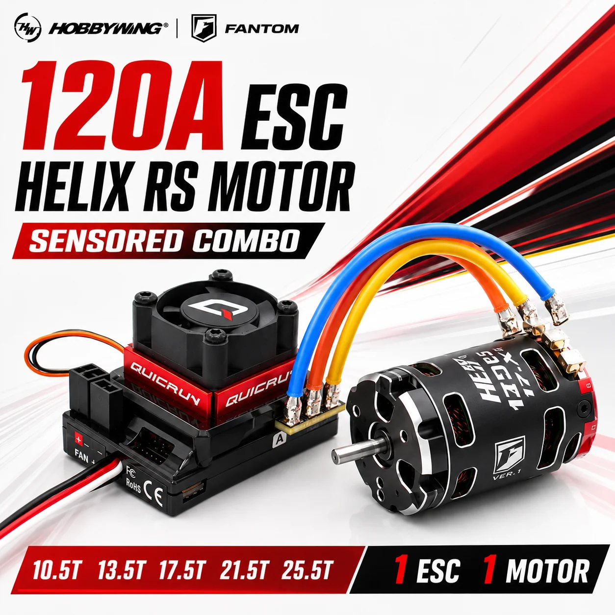 Hobbywing QUICRUN 10BL120 G2 120A ESC FANTOM HELIX Sensored Brushless 10.5T 13.5T 17.5T 21.5T 25.5T Combo for 1/10 RC Drift Car