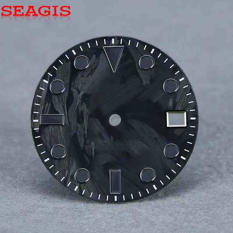 Black Lume Black carbon fiber 28.5mm dial NH35 Date Mod No Logo