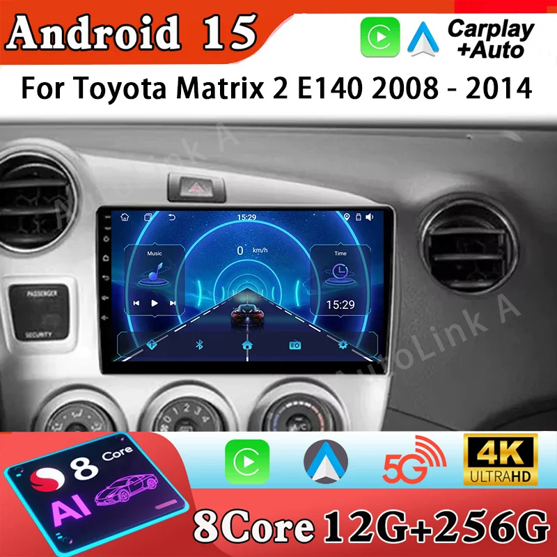 Radio de coche para Toyota Matrix 2 E140 2008 2009 2010 2011 2012 2013 2014 LHD Android Auto Carplay reproductor Multimedia navegación GPS