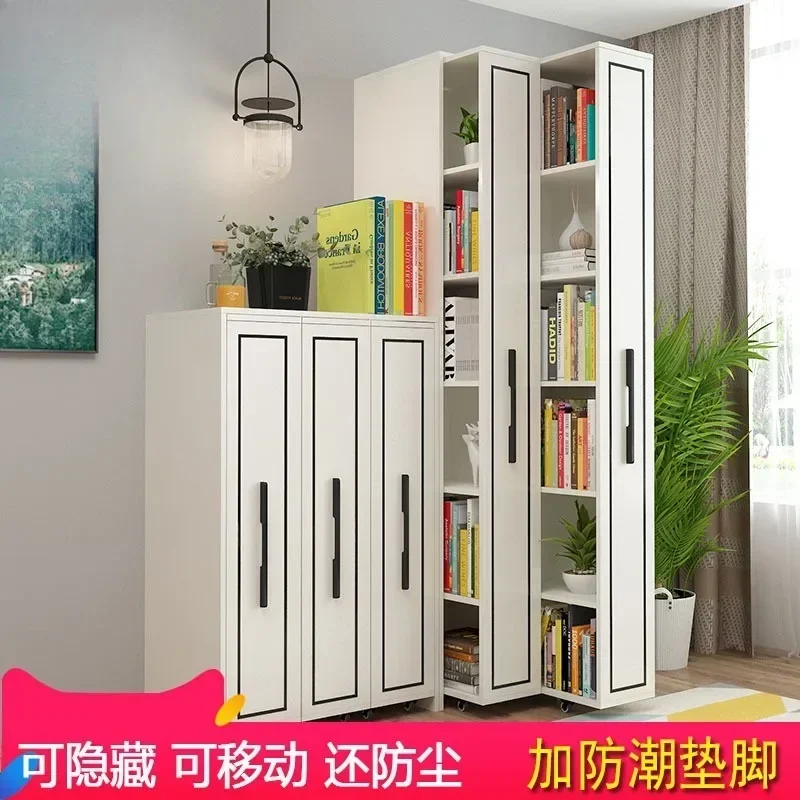 Push-pull hidden removable bookcase, invisible drawer type dust-proof bookshelf, crevice storage belt wheel combination