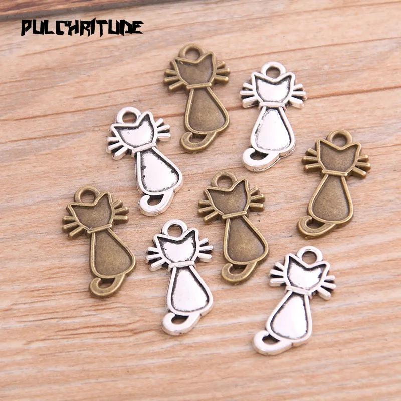 

20PCS 12*22mm New Product Two Color Cat Charms Animal Pendant Jewelry Metal Alloy Jewelry Marking