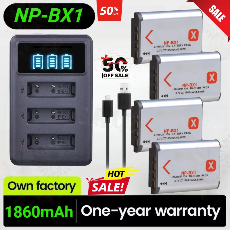 NEW 1860mAh NP-BX1 NPBX1 Battery + LED 3 Slots Charger for Sony ZV-1F DSC-RX100 M7 M6 M5A M3 WX500 HX300 WX350 AS30V AS300 HX60