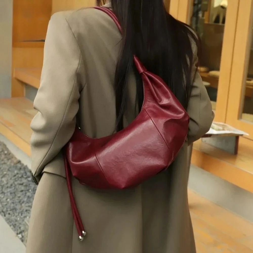 

Genuine Cowhide Leather Croissant Bag for Women Soft Dumpling Underarm Purse Minimalist Large Capacity Crossbody Handbag