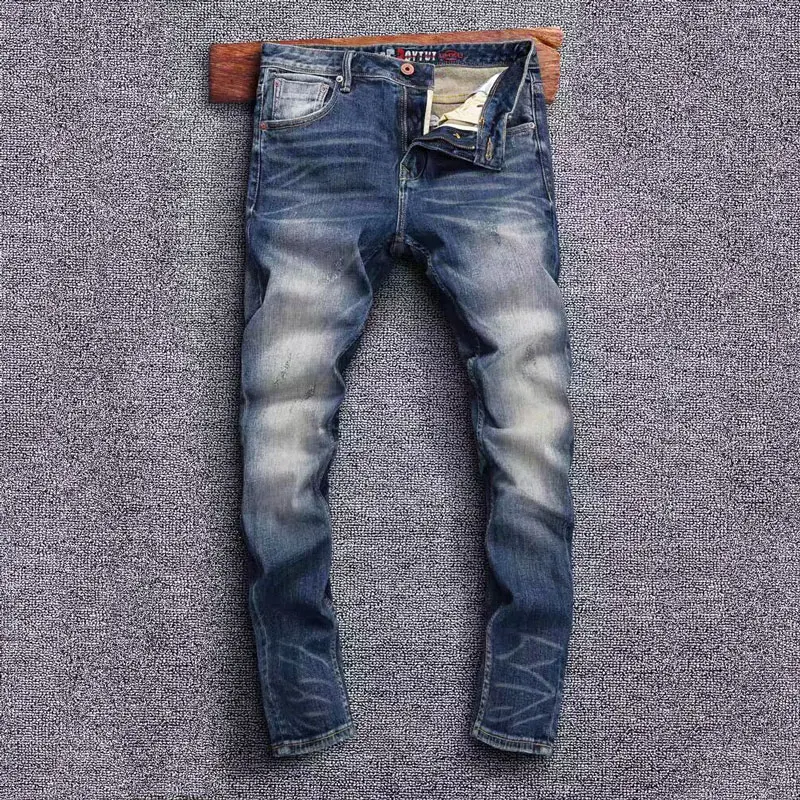 

Fashion Designer Men Jeans High Quality Retro Blue Stretch Slim Fit Ripped Jeans Men Italian Style Vintage Denim Pants Hombre