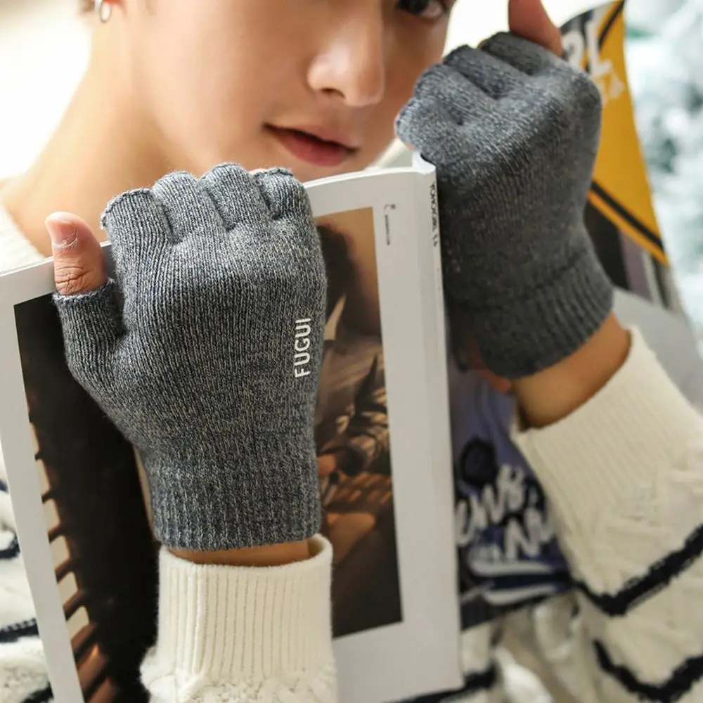 1 زوج دافئ للجنسين النايلون اثنين إصبع قصيرة القيادة القفازات شاشة تعمل باللمس القفازات قفازات ركوب الدراجات رجل قفازات #3