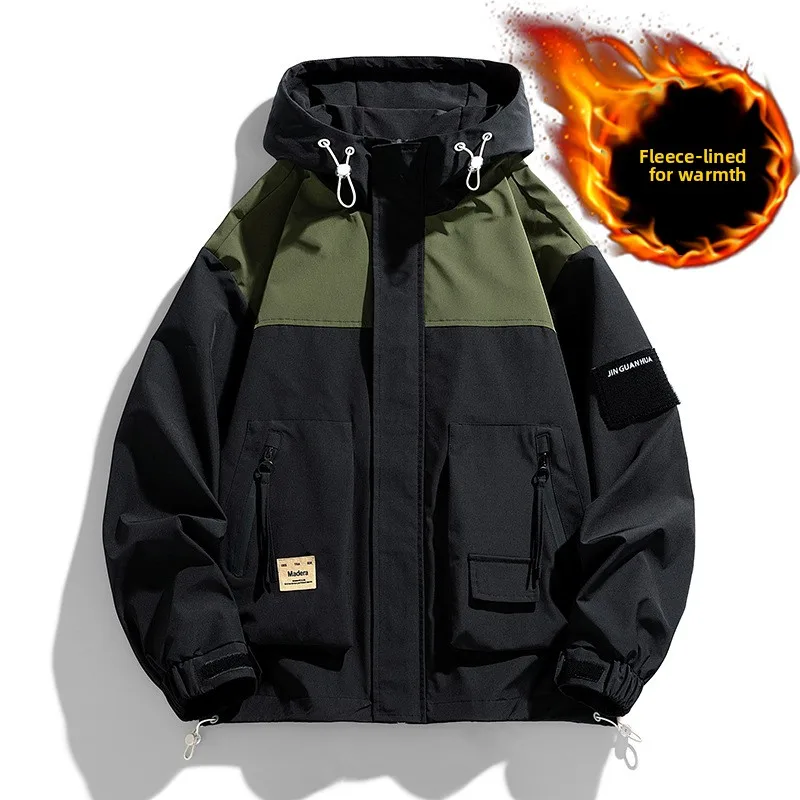 

Новинка весны и осени 202, мужская универсальная свободная повседневная куртка с несколькими карманами и цветными блоками, пальто с капюшоном для пар