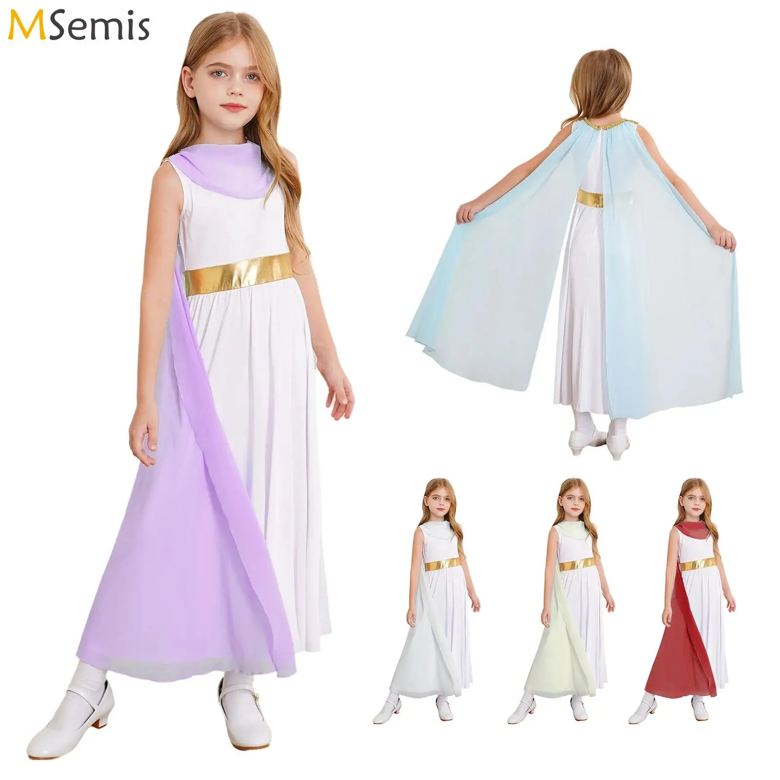 Liturgical Praise Dance Dress Halloween Toga Ancient Greek Deity Queen Cosplay Costume Roman Princess Dress Robe Gown 6-16 Years