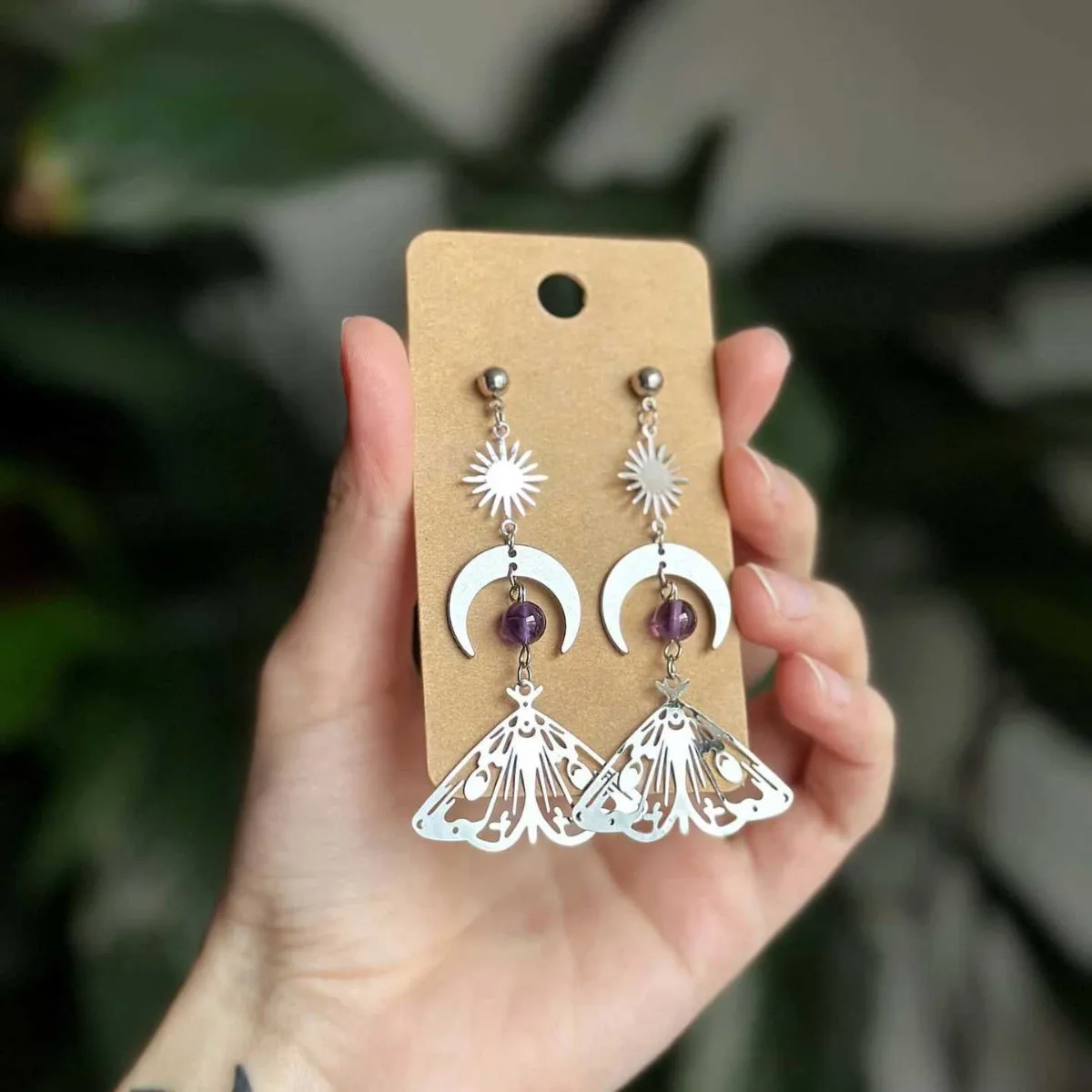 Vintage Gold Color Moth Moon Pendant Earrings Gothic Sun Butterfly Colorful Beads Ear Hooks Women Jewelry Accessories Gifts