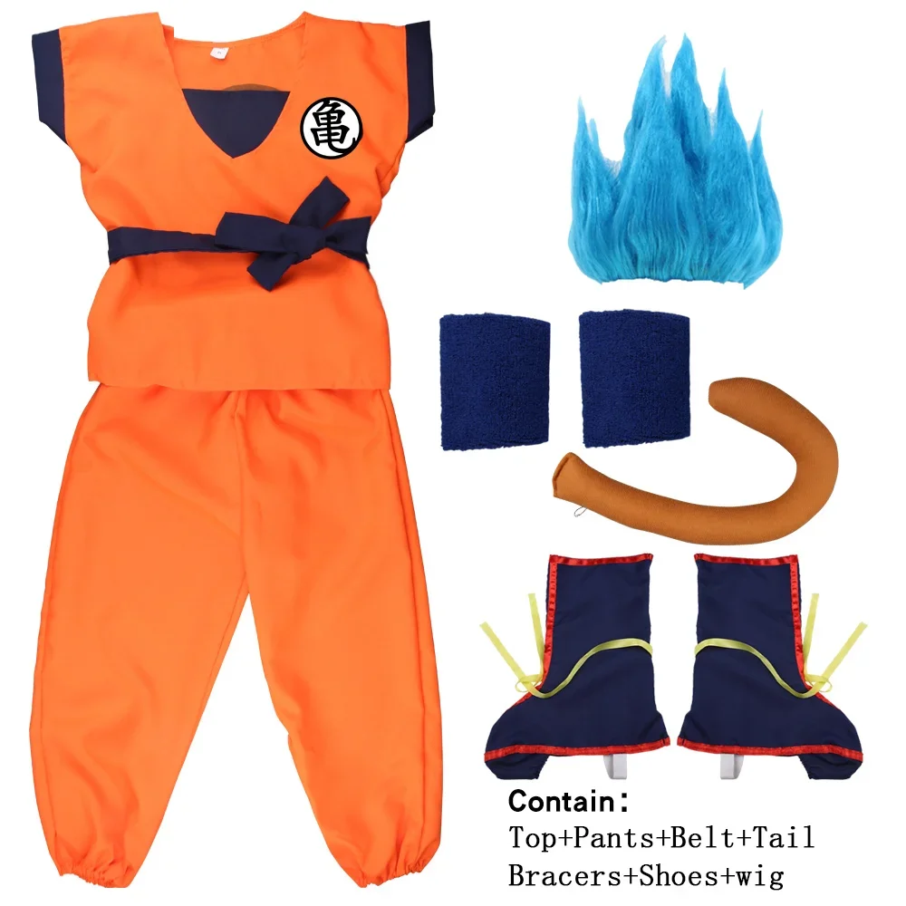 Halloween Adult Kids Suits Son Goku Gui Carnival Anime Cosplay Holiday Costumes Tail Wrister Wig Blue Gold Children Dress Up