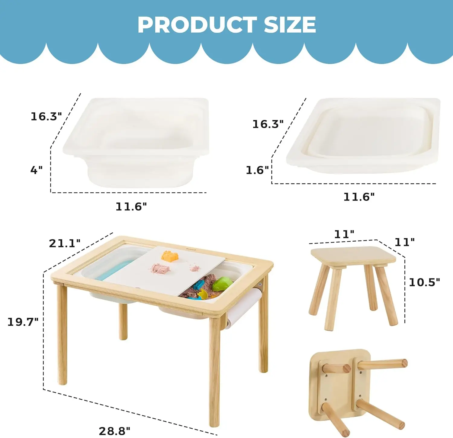 Mesa con 2 sillas y rollo de papel, mesa de actividades acuáticas y arena de madera con tablero de doble cara y contenedores de almacenamiento plegables para niños