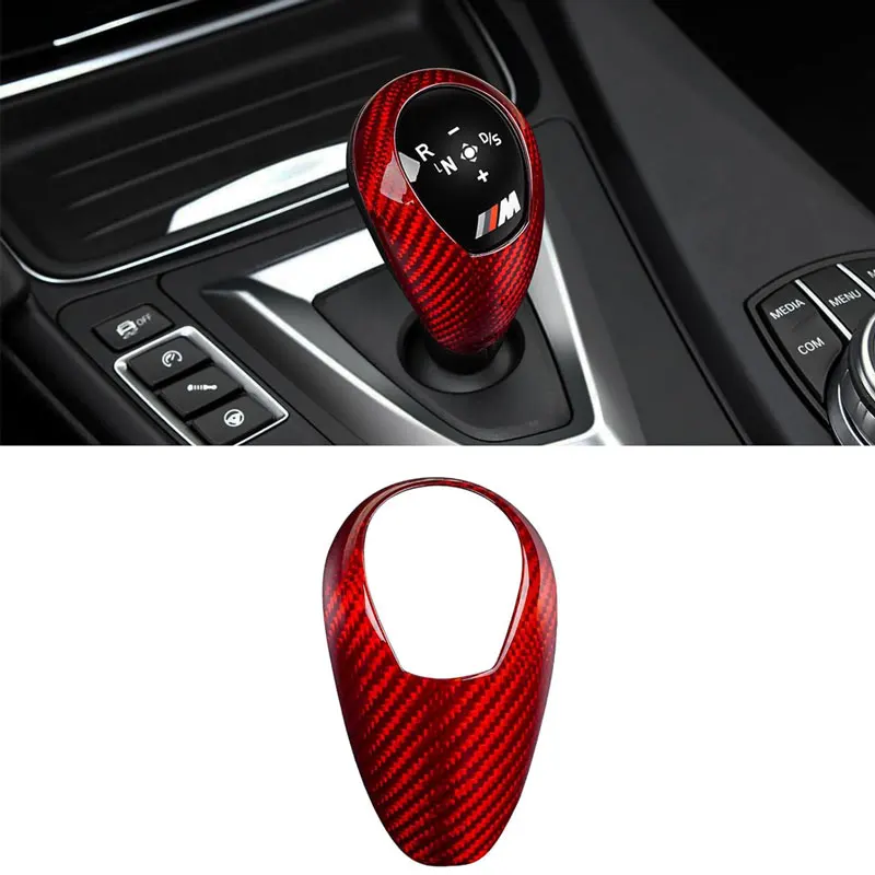 Real Carbon Fiber Gear Shift Konb Cover Trim Protector for BMW M2 M3 M4 M5 M6 X5M X6M Interior Accessories(2011-2020) - Red