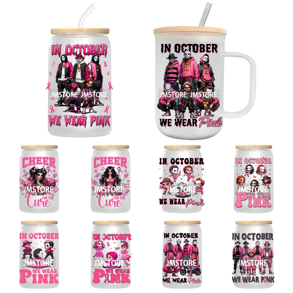

Pink October Breast Cancer Awareness UV DTF Transfer Stickers Decals For Libbey Cold Cups Mugs Tumbler Waterproof Horror Movie