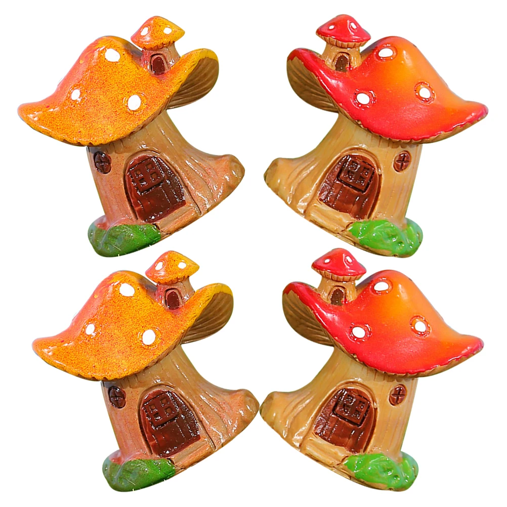 

4pcs House Toys Resin Mini Garden Decor Figurines Compact Mushroom Ornament Desktop Accessories Statue Model