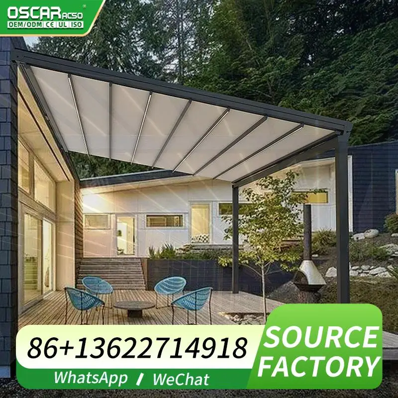 

Aluminum Exterior Retractable Patio Cover Metal Awnings PVC Pergola Roof for Garden Backyard Terrace Retractable Canopy Pergola