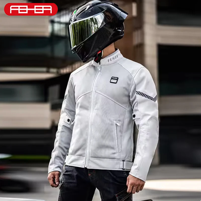 

FEHER Motorcycle Jacket Man Breathable Mesh Summer Motorcycle Jacket Official 5 Pieces of Protective Gear Commuter Riding Jacket