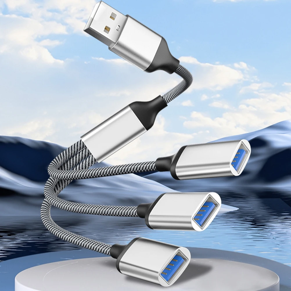 

1 to 3 Port USB Splitter Cable Hub Silver Portable for Laptop Desktop Dissipation Multiple Connector USB Gadgets