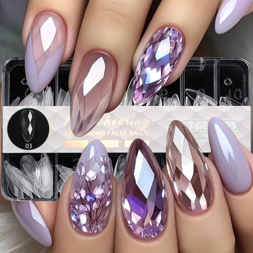 120PCS Diamond Shaped Almond False Nail Ballet Acrylic Soft Full Coverage Transparent Press on Nails DIY Manicure Extension Tool