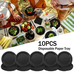 10pcs Disposable Paper Plates 7 Inch Dessert Plate Party Dinnerware Colorful Paper Tray Tableware Black Color Circular Plate