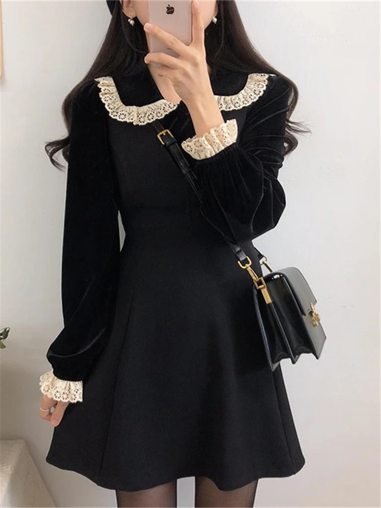 Alien Kitty Black Shirts High Quality Velvet Lace 2022 Hot Sale Fashion Office Lady Full-Sleeved Blouses