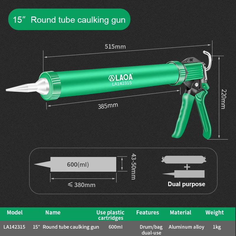 Transparent Tube Caulking Gun 15 inch Professional Aluminum Alloy Manual Caulk Gun for Windows Doors Household Construction Tool