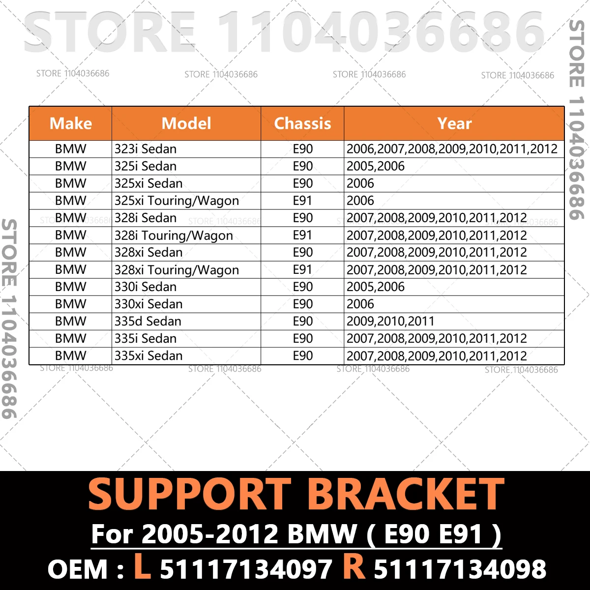 For 2005 2006 2007 2008 2009 2010 2011 2012 BMW 323i 325i 328i 330i 335i E90 E91 Bumper Support Bracket Cover Insert Fender